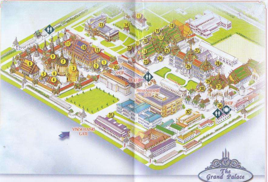 Mappa del Palazzo reale di Bangkok e Wat Phra Khaew